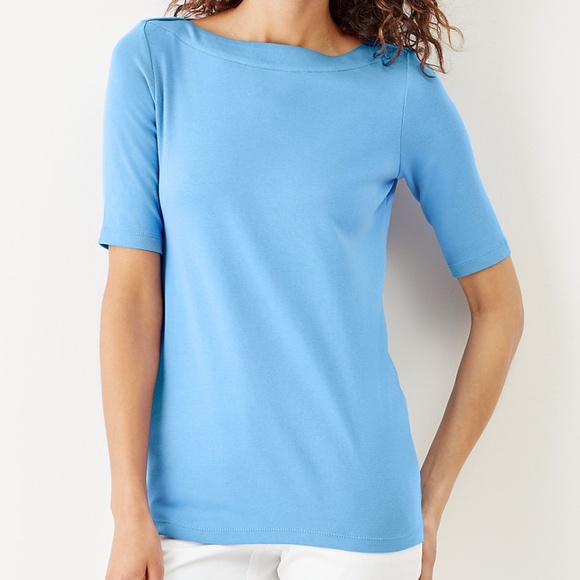 J. Jill MP NEW Pima Cotton Elbow-Sleeve Boat-neck Top NWT - Picture 2 of 6